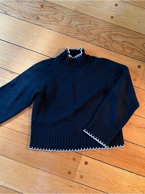 GAP Black Ribbed Mock Neck Sweater with White Contrast Trim